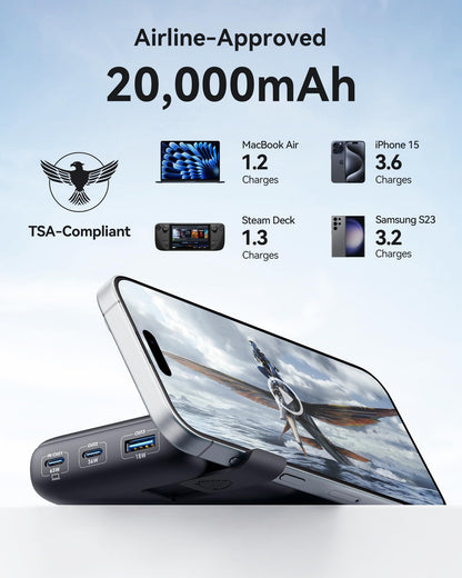 INIU Power Bank, 20000mAh 65W Compact USB C Laptop Portable Charger, PD QC Fast Charging 3-Output Battery Pack, Travel Charger for Laptop MacBook iPad Tablet Steam Deck iPhone 16 15 Samsung S22