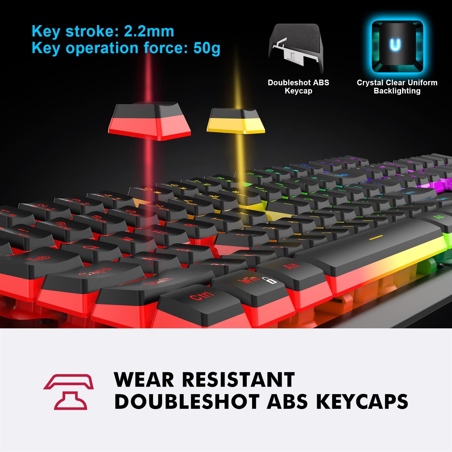 NPET K10V4 Wired Gaming Keyboard, RGB 10 Zone Backlit, Spill-Resistant Design, Multimedia Keys, Quiet Silent USB Membrane Pudding Keyboard for Desktop, Computer, PC
