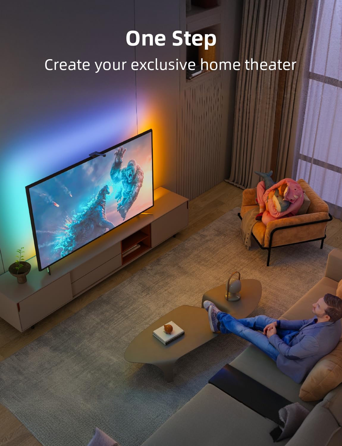 Ailofy Smart TV LED Backlight with Camera for 55-65 inch Screens, 12.5ft LED Strip Lights Sync to Screen& Music, Color Changing Lights for TV Work with Alexa & Google Assistant, App Control