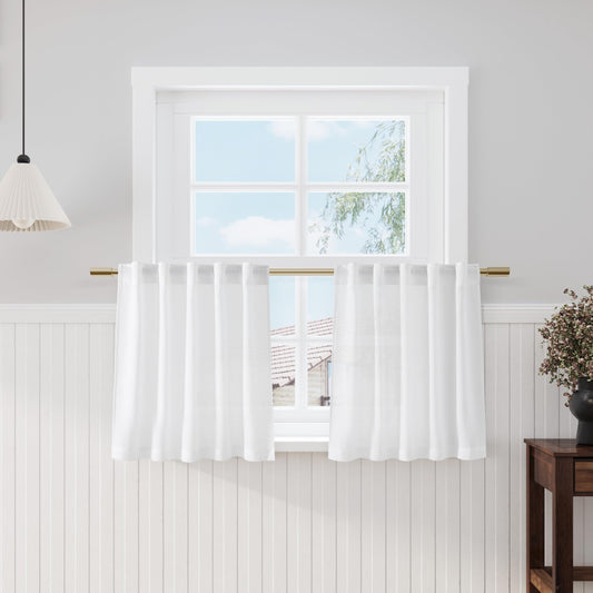 Nanspring White Small Linen Textured Curtains 24 Inch Length Light Filtering Semi Sheer Short Curtains Back Tab Rod Pocket Boho Kitchen Tier Window Curtain for Bathroom Basement Camper 26x24 Inches