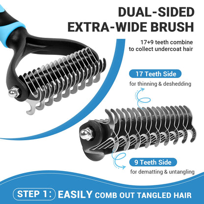 MIU COLOR Dog Brush Kit 2PCS, Deshedding Dog Brush & 2 Sided Undercoat Rake for Dogs & Cats, Long Medium Hair Deshedding Tool, Effective Dog Brush Set Removing Knots, Mats, Tangles, Extra Wide