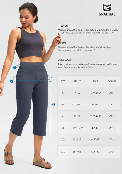 G Gradual Capri Pants for Women High Waist Workout Yoga Pants with Pockets Tummy Control Leggings Crop Straight Pants(Black,XXL)