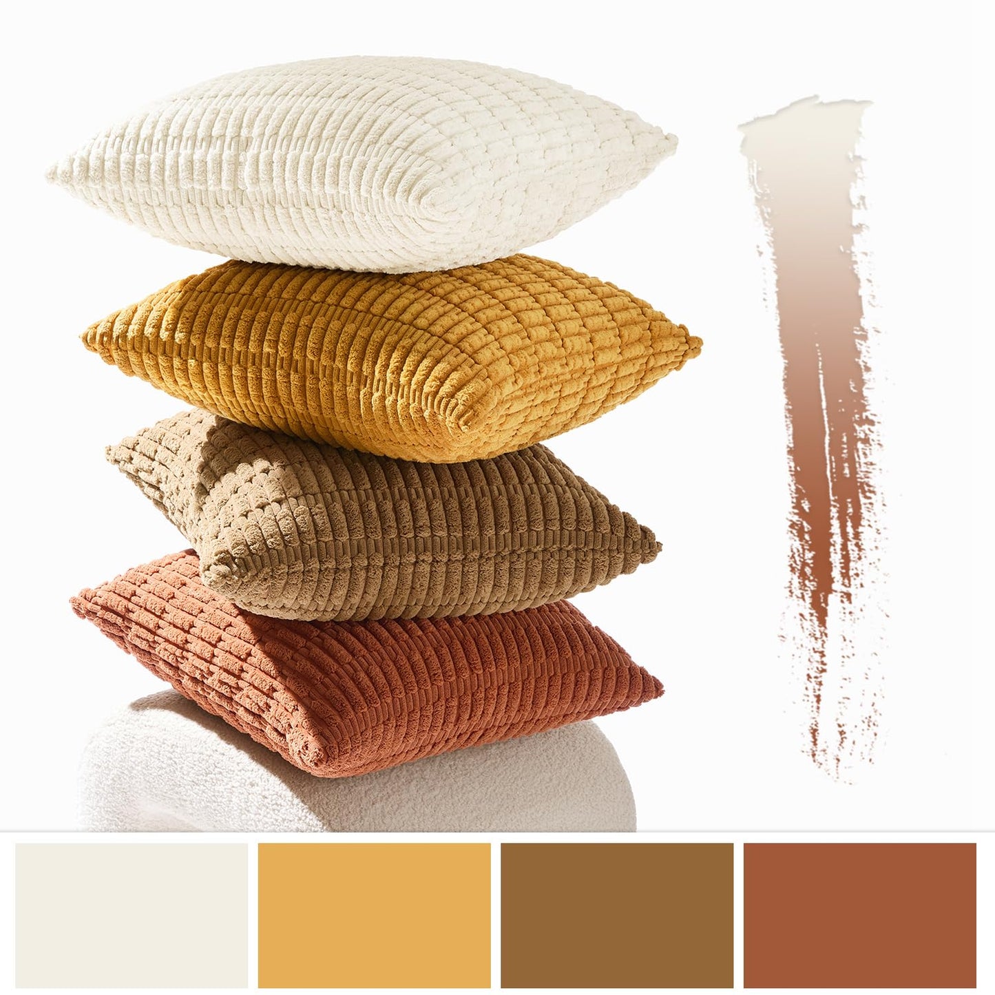 MIULEE Fall Soft Corduroy Throw Pillow Covers Set of 4 Camel 20x20 Inch Modern Farmhouse Boho Decorative Accent Cushion Covers for Couch Sofa Bedroom