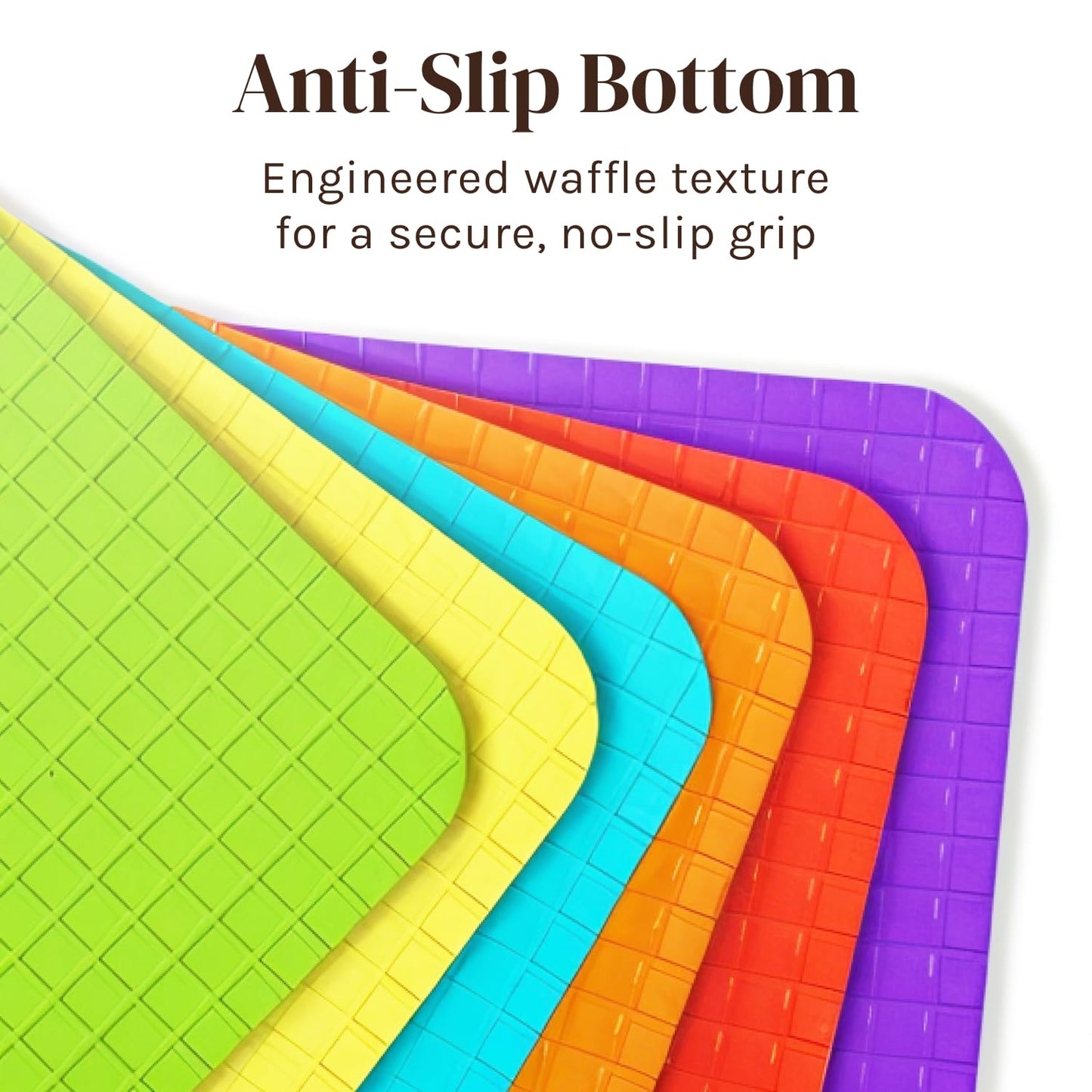 Extra Thick Flexible Plastic Cutting Board Mats with Food Icons & EZ-Grip Waffle Back, (Set of 6) Dishwasher Safe Vibrant