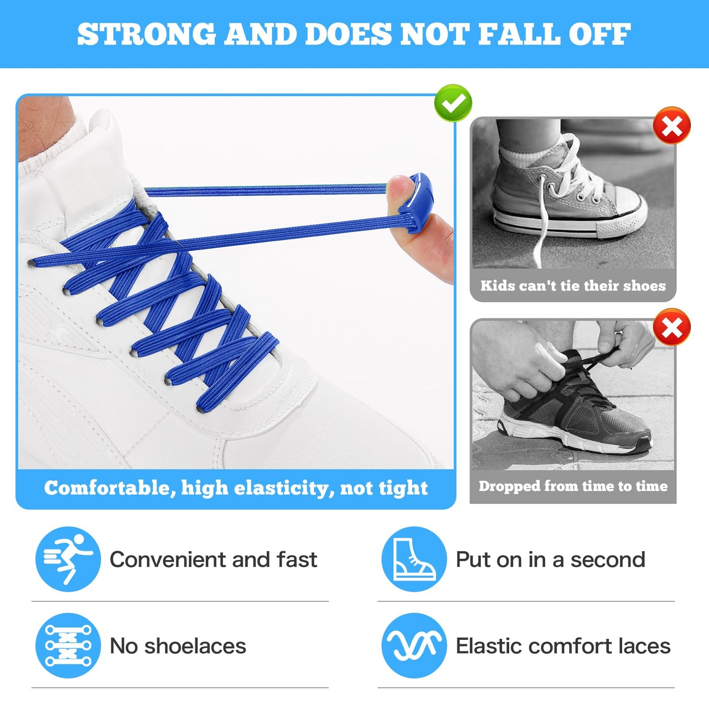 Neo-wows Flat Elastic No Tie Shoe Laces for Sneakers, Stretch Tieless Shoelaces for Kids & Adults, Flat Shoes Strings Black