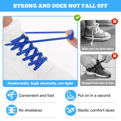 Neo-wows Flat Elastic No Tie Shoe Laces for Sneakers, Stretch Tieless Shoelaces for Kids & Adults, Flat Shoes Strings Black