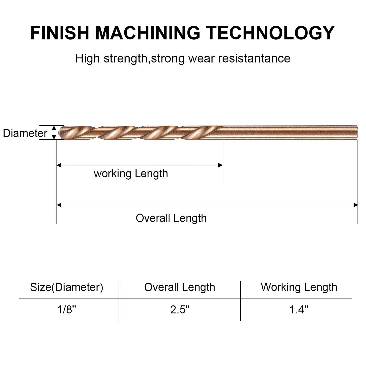 Mudder 15 Pieces 1/8" Drill Bit M35 High Speed Steel Twist Cobalt Drill Bit Set for Hardened Metal Stainless Steel Cast Iron Woodwork Plastic (1/8 Inch)