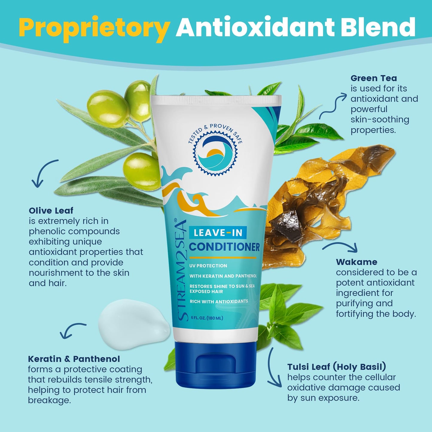 Leave-In Hair Conditioner Detangles & Replenish Hair Moisture Natural Reef Safe Formula - Sulfate and Paraben Free with UV Protection by Stream2Sea