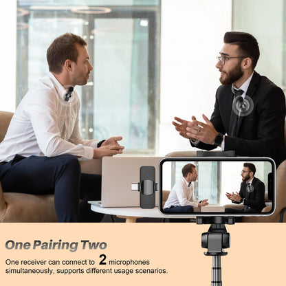 2 in 1 Wireless Lavalier Microphone for iPhone iPad and Android Phone, Plug and Play Laple Mics with Noise Reduction, 65FT Range, Real-Time Sync Microphone for Video Recording, Streaming, Interviews