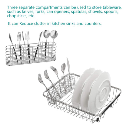 NiuYichee 304 Stainless Steel Utensil Holder, Dish Drying Rack, kitchen Utensil Organizer, Knife and Fork Drainage Rack, Kitchen Drainage Basket Accessories, With Hooks, Rust Proof, Color-Silver