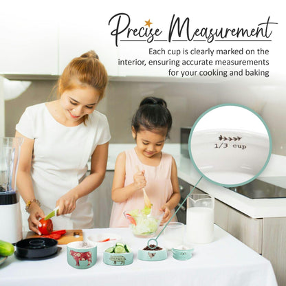 Pavilion Gift Company - 'Live Simply Bee, Chicken, Pig, and Cow' - 4-Piece Stoneware Measuring Cups Set, Sturdy Farmhouse-Style Kitchenware for Home Baking, Cooking, Gifting - Teal, 8 Ounces