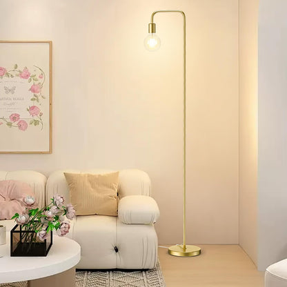 QiMH Industrial Floor Lamp with Light Bulb, Metal Standing Tall Modern Brushed Gold Led Living Room Lamp for Home Decor,Bedroom,Reading,Office(E26 Socket,Foot Switch)