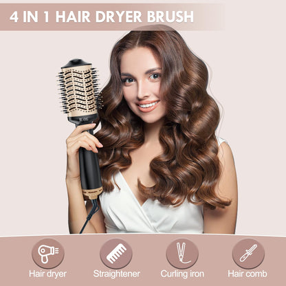Lopeie Hair Dryer Brush Blow Dryer Brush in One, 4 in 1 Hair Dryer and Styler Volumizer with Oval Barrel, Professional Salon Hot Air Brush for All Hair Types, Gold