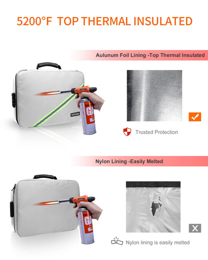 Noiposi Document Organizer with Lock,16.1"x11.4"x4.3" Waterproof and Fireproof Document Box,Portable Home Travel Safe Storage Box for Important Documents,File and Birth Certificate,Silver