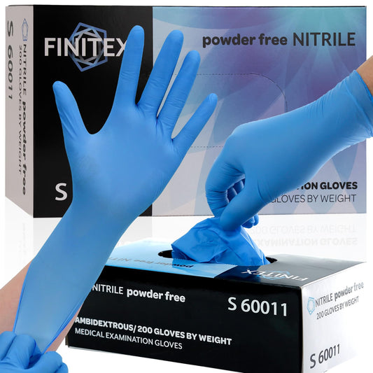 FINITEX Blue Disposable Nitrile Exam Gloves - 200 PCS/BOX 3.5mil Rubber Powder-Free Latex-Free Medical Examination Home Cleaning Food Glove SMALL