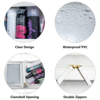 LETGO Clear Makeup Bags, TSA Approved Toiletry Bag with Zipper, Clear Makeup Organizer Fit Carry-on Travel Essentials,Clear Cosmetic Bags for Women Men (C-Beige)