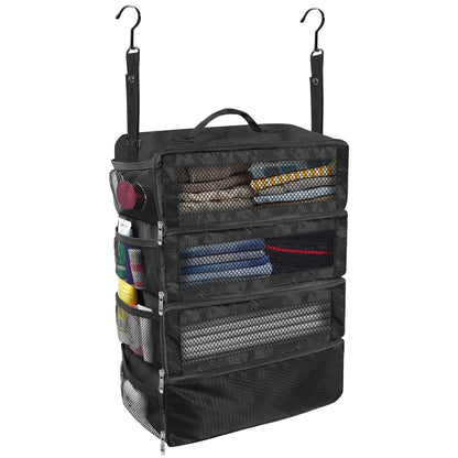 Olosar Suitcase Organizer, Travel Luggage Organizer Portable Hanging Travel Shelves Collapsible Hanging Packing Cubes for Carry on Suitcase, Black-M