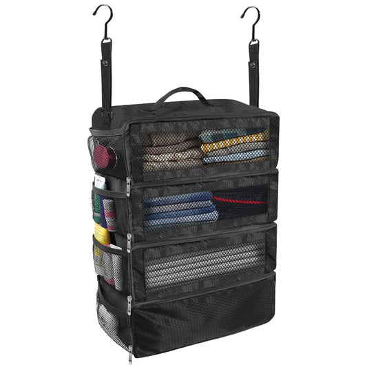 Olosar Suitcase Organizer, Travel Luggage Organizer Portable Hanging Travel Shelves Collapsible Hanging Packing Cubes for Carry on Suitcase, Black-M