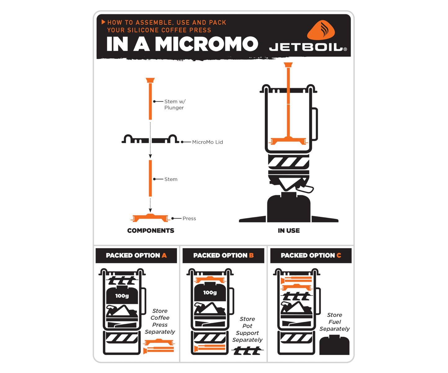 Jetboil Silicone French Press Coffee Maker Camping Stoves, Regular