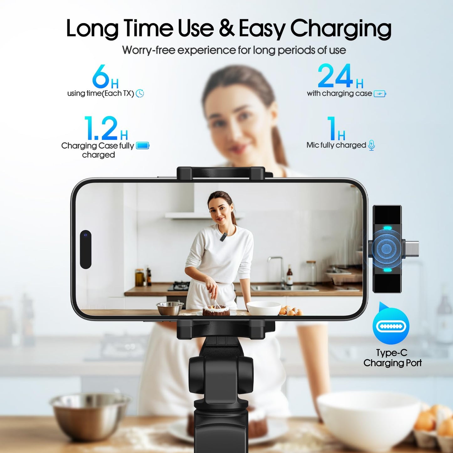 2 Pack Wireless Lavalier Microphone for iPhone iPad Android, Active Noise Reduction Mini Microphone with Charging Case 7H Clip On Microphones for Interview, Recording, Vlogging, Live Streaming, 80ft