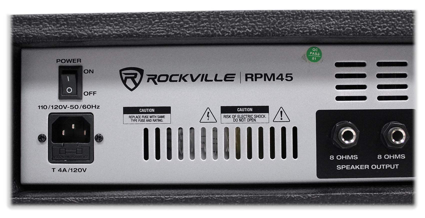 Rockville RPM45 1800w Powered 4-Channel Mixer Amplifier, USB, Effects, Phantom Power, Durable Wooden Enclosure, Compact Design, for Musicians and Small Venues
