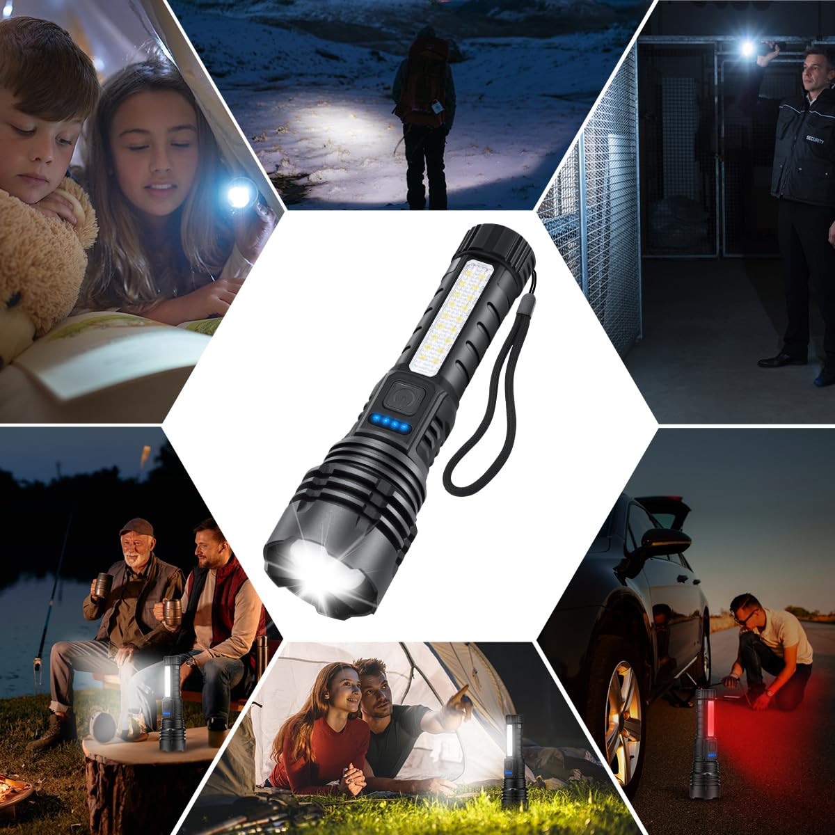 Rechargeable Flashlights High Lumens, 7Mode Flashlights Rechargeable, Super Bright Flashlight, Adjustable Tactical Flash Light, High Powered Flash Light, LED Flashlight for Emergency Home 2Pack