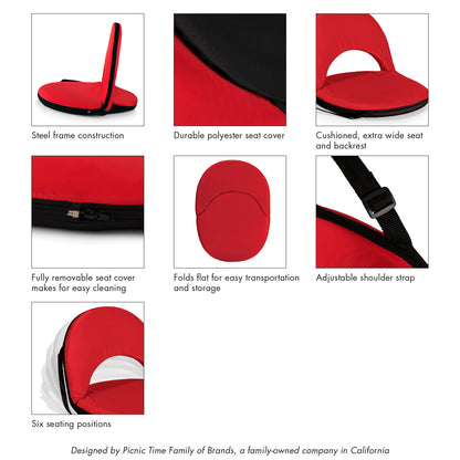 PICNIC TIME Oniva Portable Reclining Stadium Seat with Back Support, Folding Bleacher Chairs with Back and Cushion, Thick Padded Bench Seat and Armrest, Includes Six Backrest Positions, (Black)