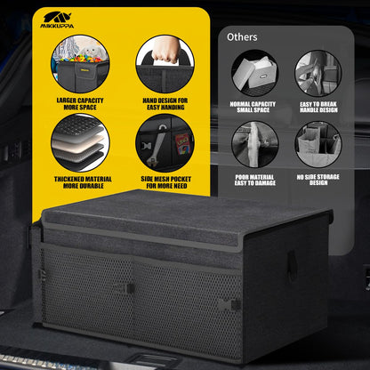 MIKKUPPA Car Trunk Organizer - 65L Collapsible Trunk Organizer with Lid, Sturdy Car Storage for SUV Auto Truck Van with Adjustable Straps and Non Slip Bottom (Black)