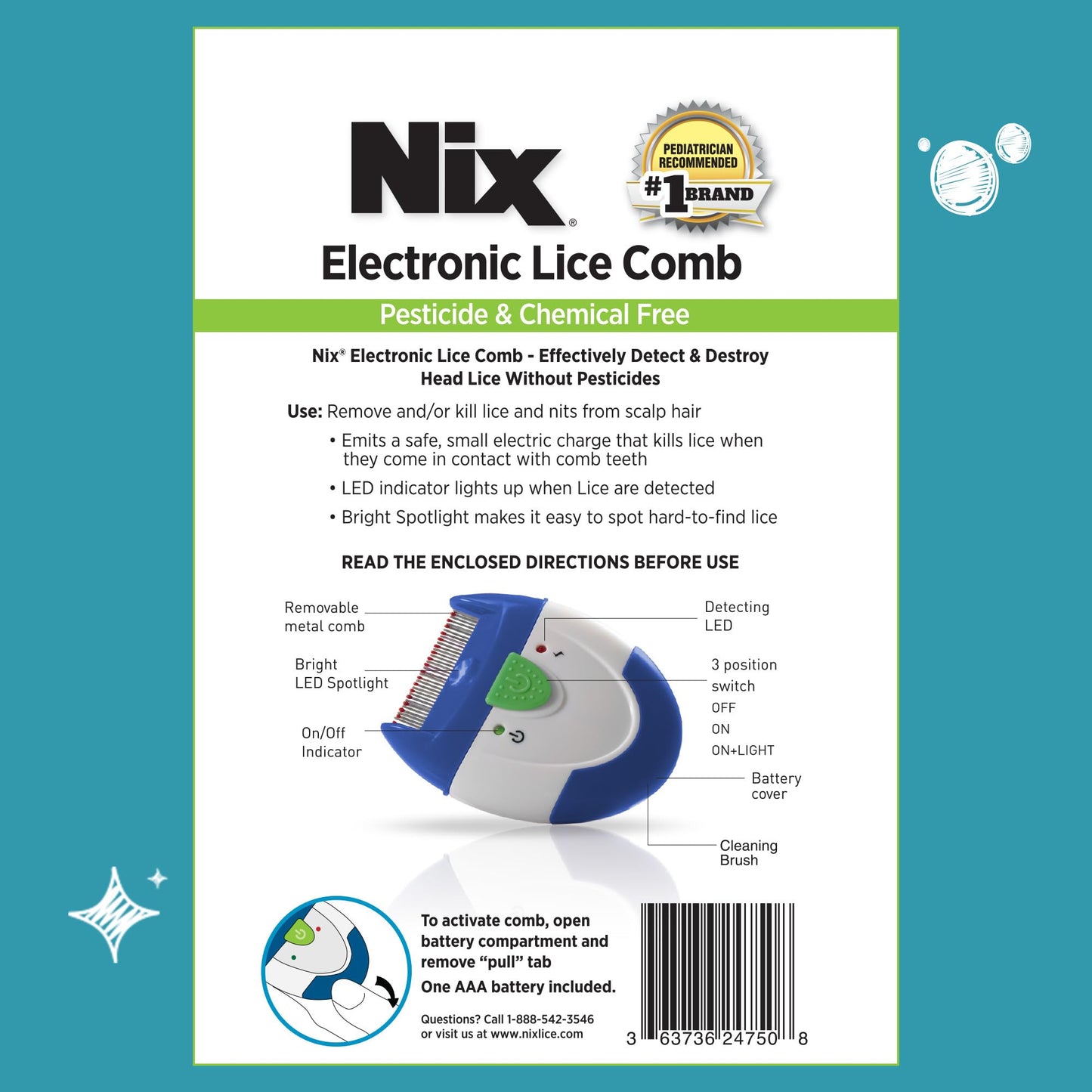 Nix Electronic Lice Comb, Instantly Kills Lice & Eggs and Removes From Hair