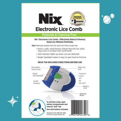 Nix Electronic Lice Comb, Instantly Kills Lice & Eggs and Removes From Hair
