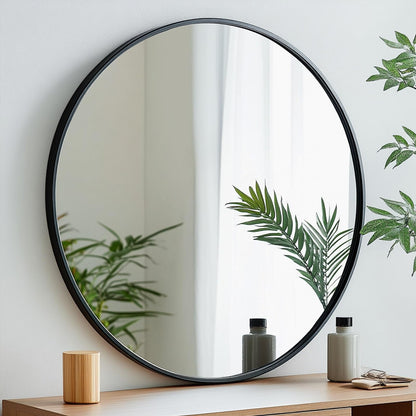 Oruii Round Mirror, Black Round Mirror 24 inch, Circle Wall Mirrors Metal Frame, Circular Mirrors for Wall, Living Room, Bathroom, Vanity, Entryway, Hallway.