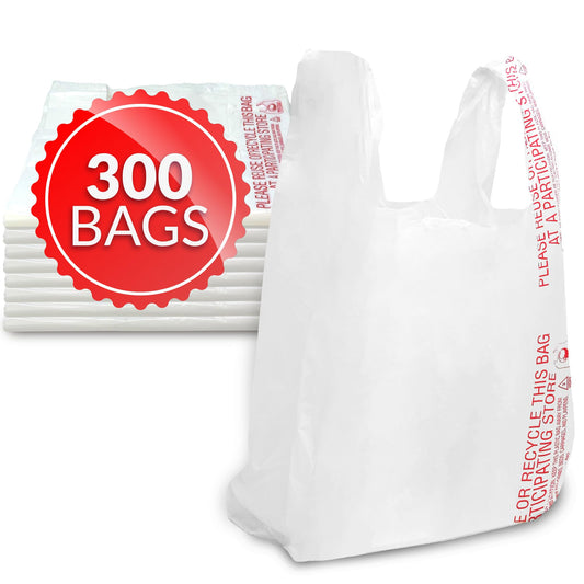 Reli. T-Shirt Bags (300 Count) Plastic Bags - Bulk Grocery & Shopping - White T-Shirt Sacks in Bulk (11.5" x 6.5" x 21")