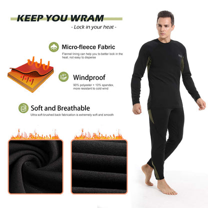 Men’s Thermal Underwear Set, Cold Weather Fleece Lined Sport Long Johns Base Layer Quick Drying Thermo for Hunting Skiing-M