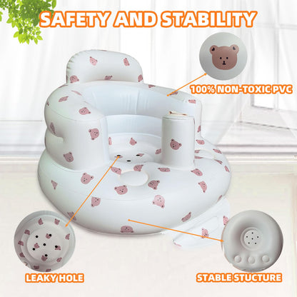 AGITVPS Inflatable Baby Seat for Babies 3-36 Months, Built in Air Pump Baby Chair Sit Me up Floor Seat for Baby, Bumbo Seat for Learning to Sit, Feeding, Camping (Bear)