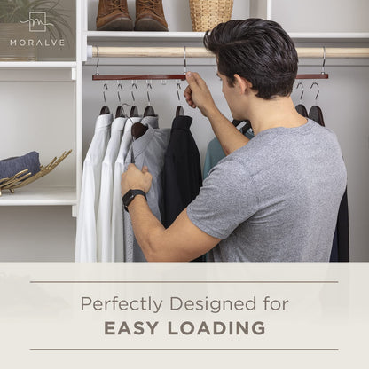 MORALVE Space Saving Hangers for Closet – 4 Pack European Beechwood 6-Tier Shirt Organizer with 360° Swivel Hook – Collapsible Clothes Hanger for Closet Organization (Hangers Not Included)