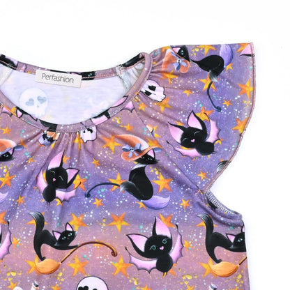 Perfashion sleeping sleepwear nightie Bunny jammies gowns Flutter Sleeve nightdress Hallowmas Costume Tie-dye Bats Ruffles flower Navy blue pyjamas pijamas de niñas Ruffles