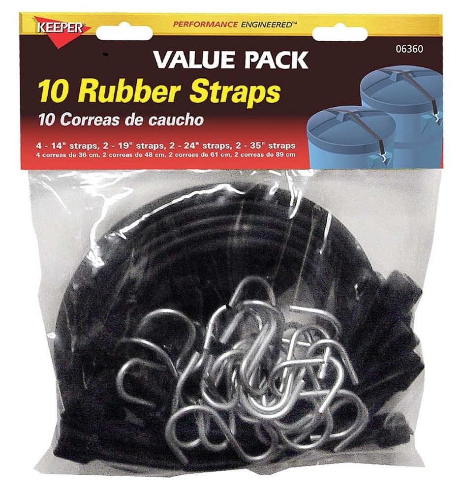 HAMPTON PROD Keeper Keeper - Assorted EPDM Rubber Cargo Straps, 10 Pack - 14”, 19”, 24", and 35” - for Tarps, Flatbeds and Trucks