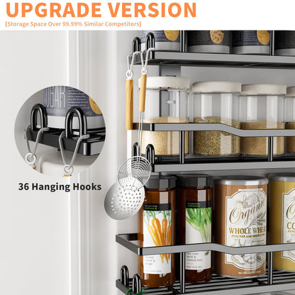 Over The Door Pantry Organizer, 9-Tier Over The Door Organizer with Adjustable Baskets, Metal Hanging Spice Rack for Pantry Organizers and Storage, Suitable for Kitchen Laundry Room & Bathroom, Black
