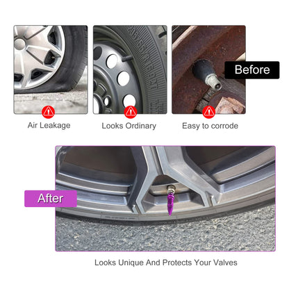 SINGARO 60mm Spiked Valve Caps, Aluminum Alloy Dustproof and Waterproof Tire Valve Stem Caps, Suitable for Cars, Trucks and Motorcycles (4PCS Purple)