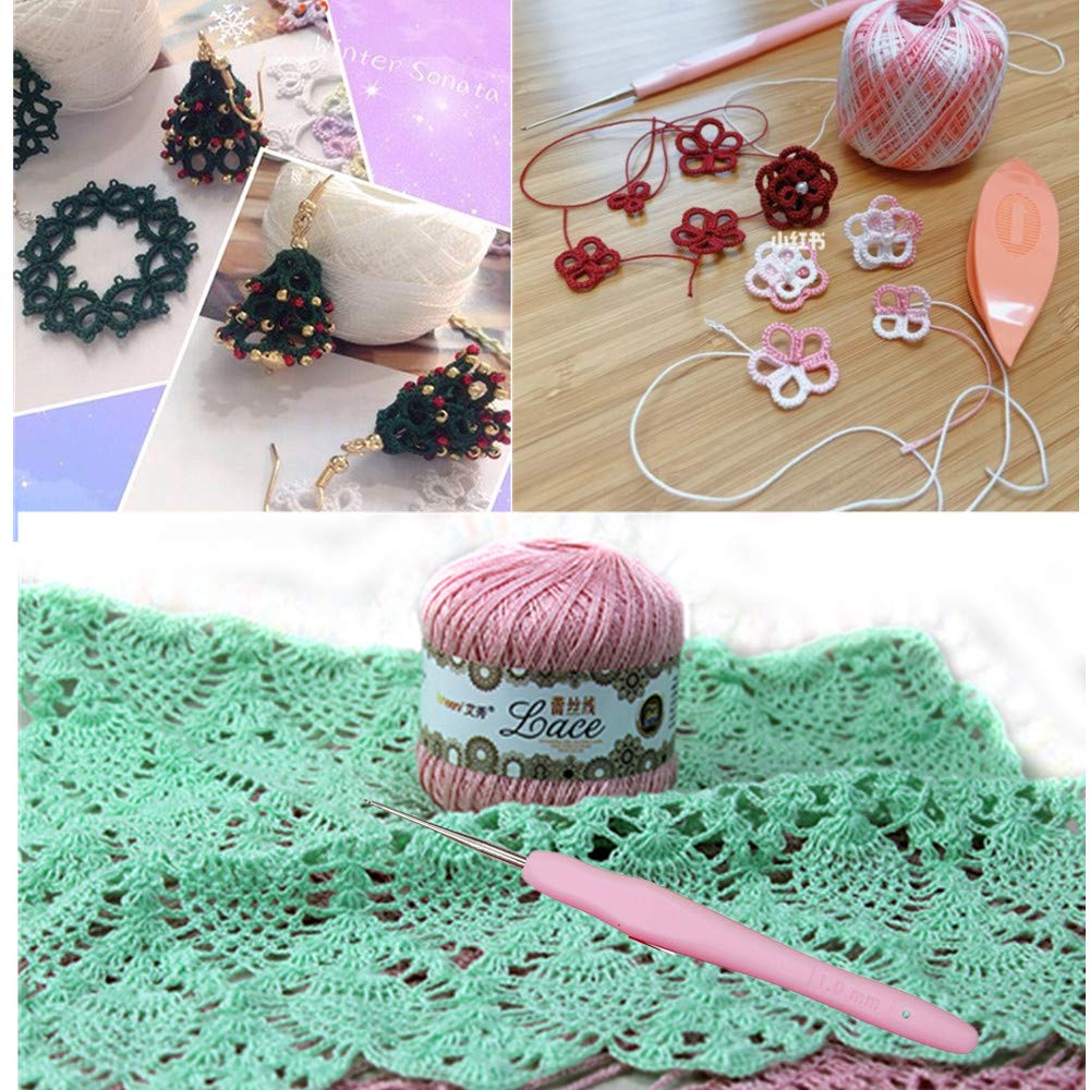 Lewhoo 15 Crochet Thread Balls & 10 Lace Crochet Hooks with Storage Bag, 100% Cotton Thread with 2 Tatting Shutters Tools