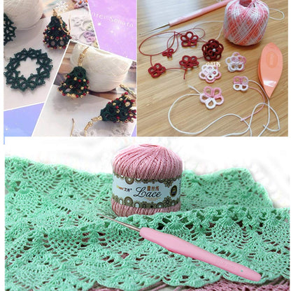 Lewhoo 15 Crochet Thread Balls & 10 Lace Crochet Hooks with Storage Bag, 100% Cotton Thread with 2 Tatting Shutters Tools