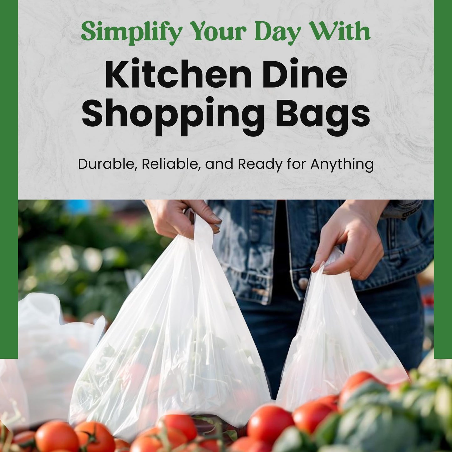 Plastic Bag with Handles | T Shirt | Shopping Bag for Small Business | Recyclable Plastic Grocery Bags | To Go for Food, Groceries & Restaurants | 21" x 11.5", 100-Pack | KitchenDine (100)