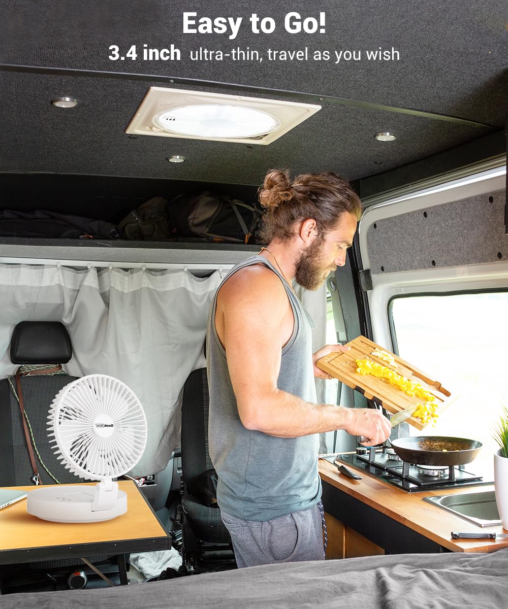 Geek Aire Personal Cooling Fan that Blow Cold Air, Portable Rechargeable Desk Fan with LED, Oscillating Standing Table Fans, Battery Powered Floor Fan for Bedroom, Travel, Dorm, Cruise RV Essentials