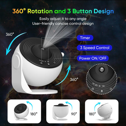 Galaxy Projector for Bedroom, HD Image Star Projector Galaxy Light Adjustable Knob, 13 Film Discs Planetarium Projector for Kids, 360° Rotating 1/2h Timer Simple 3-Button Control