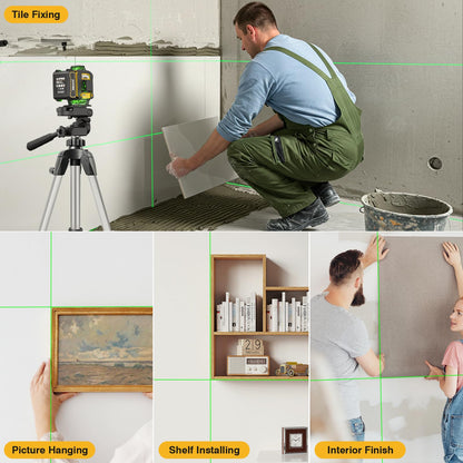 Laser Level with Tripod,Alloyman 4x360° Self Leveling Laser Level,Green Line Laser 4D Laser Leveler Tool with 2Pcs Lithium Batteries for Picture Hanging, Tile, Home Renovation, Indoor