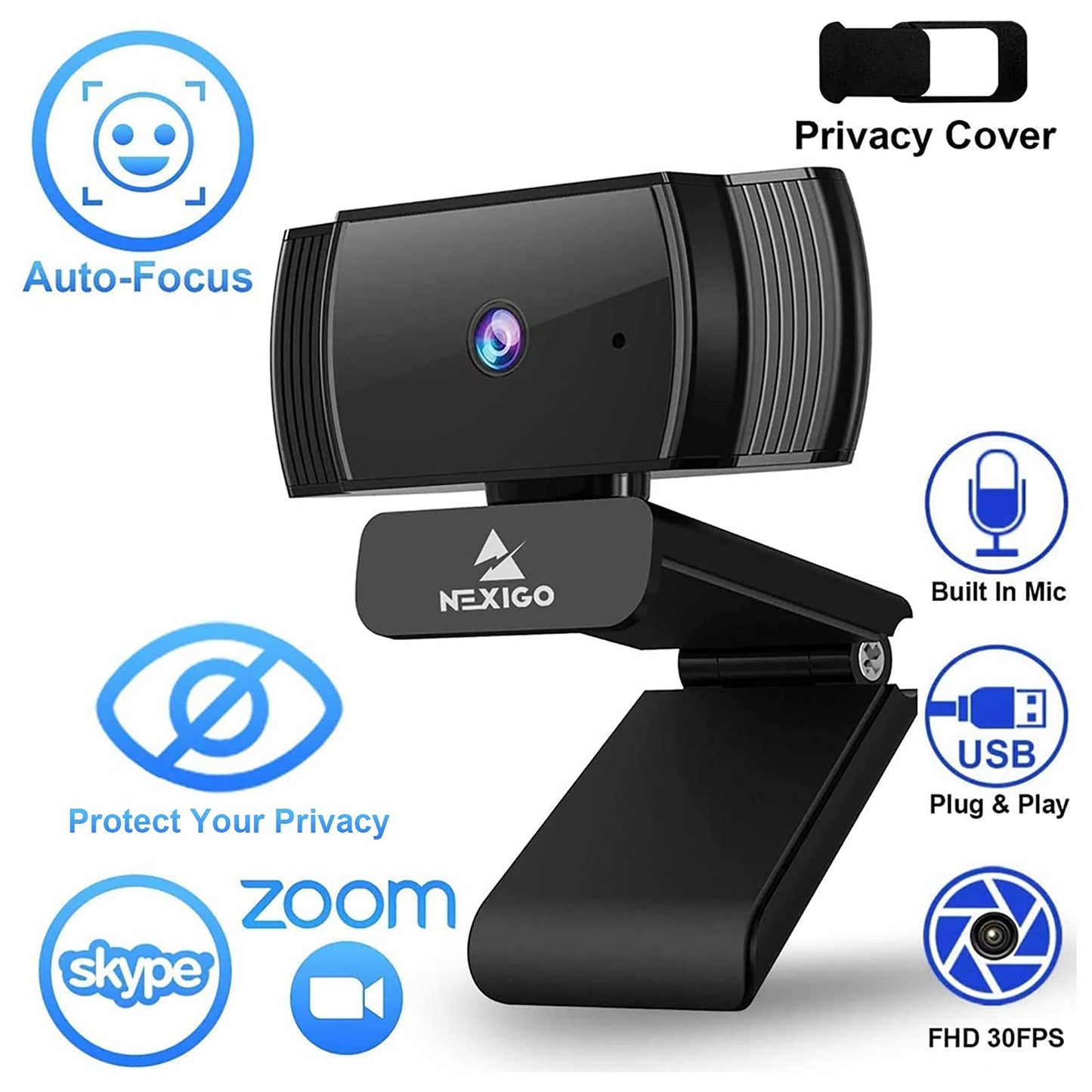 NexiGo N930AF Webcam with Microphone for Desktop, Autofocus, Webcam for Laptop, Computer Camera, 1080p HD USB Web Camera, Compatible with Zoom/Switch 2/Teams/Webex