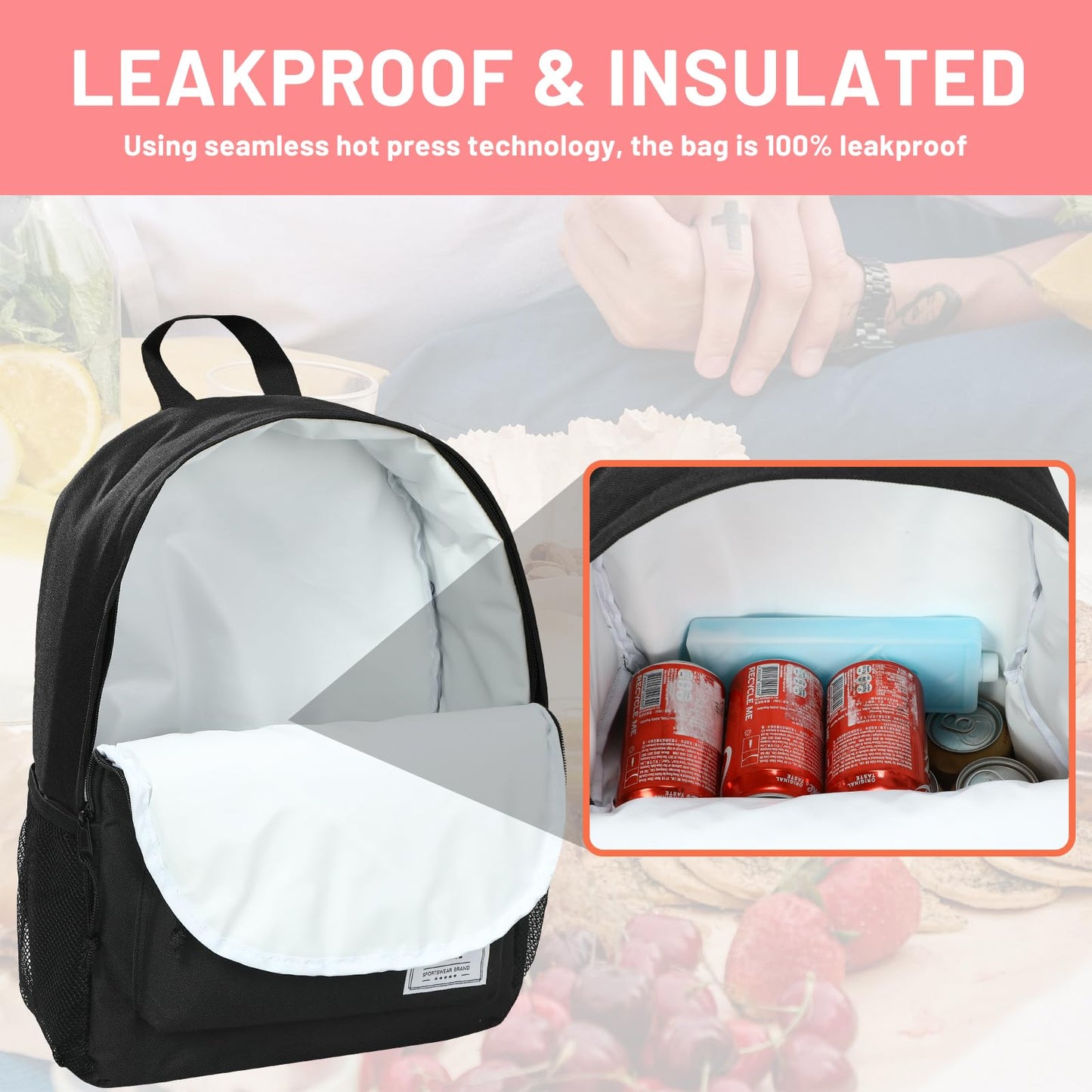 MIER Insulated Backpack Cooler Small Leakproof Lunch Back Pack with Coolers Lightweight Cute Lunch Bag for Women Men to Work, Picnics, Camping, Park Day Trips, 15 L, Black