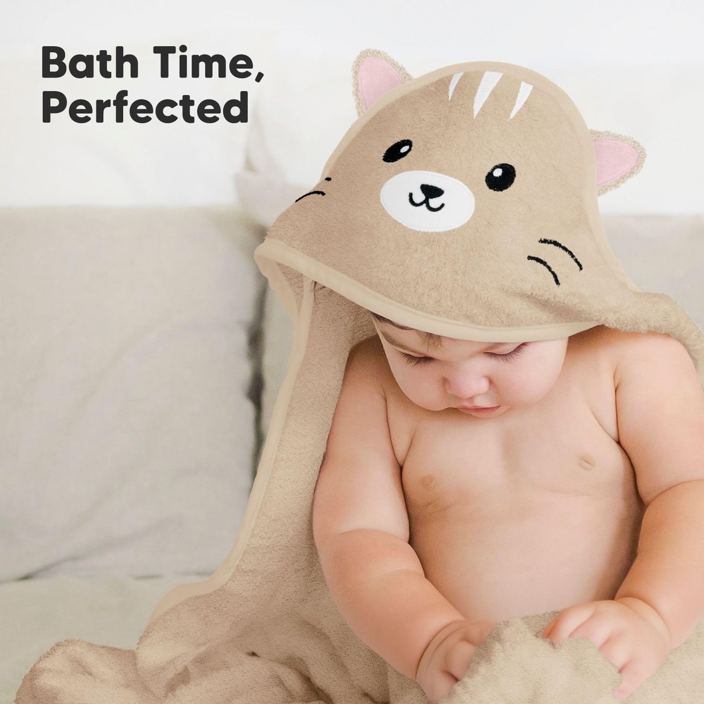 KeaBabies Hooded Baby Towel for Newborn - Viscose Derived from Bamboo Large Baby Bath Towels with Hood for Boys, Girls, Toddler, Extra Absorbent & Soft Newborn Bath Essentials (Cat)