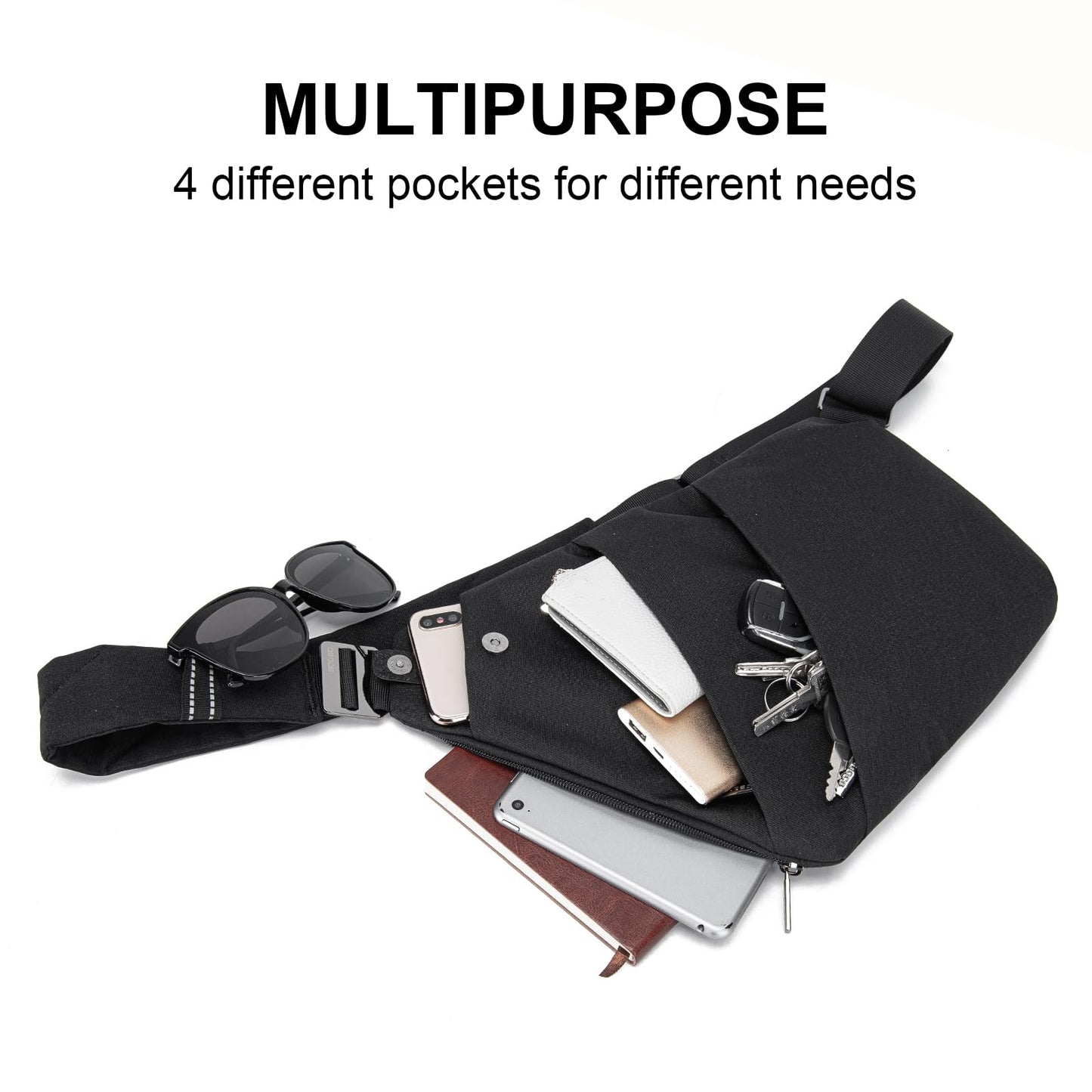 OSOCE Anti Theft Crossbody Bags Sling Bag for Women Men Waterproof Wander Bag for Sports and Travel. (1.0Black, Small)