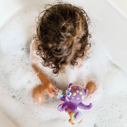 Nuby Floating Octopus Toy with 3 Hoopla Rings - Baby Bath Toy for Boys and Girls - 18+ Months - Purple (Pack of 1)